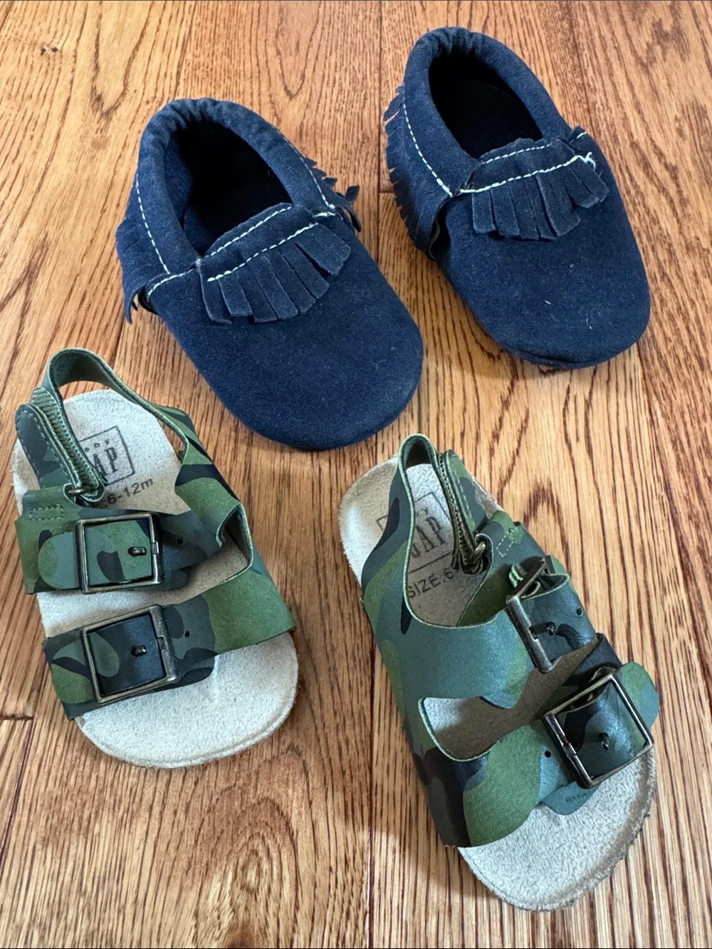 2 pairs of Baby boy shoes Kids Navy Moccasin Slip-On Shoes and sandal shoes